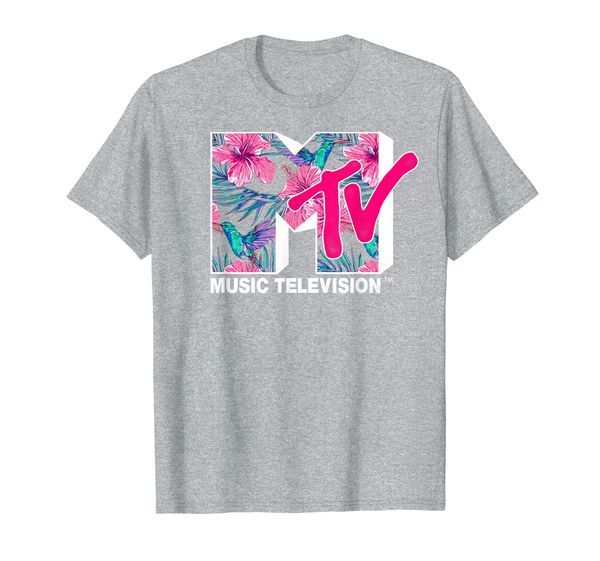 

mtv hummingbird tropical flower logo fill graphic t-shirt, White;black