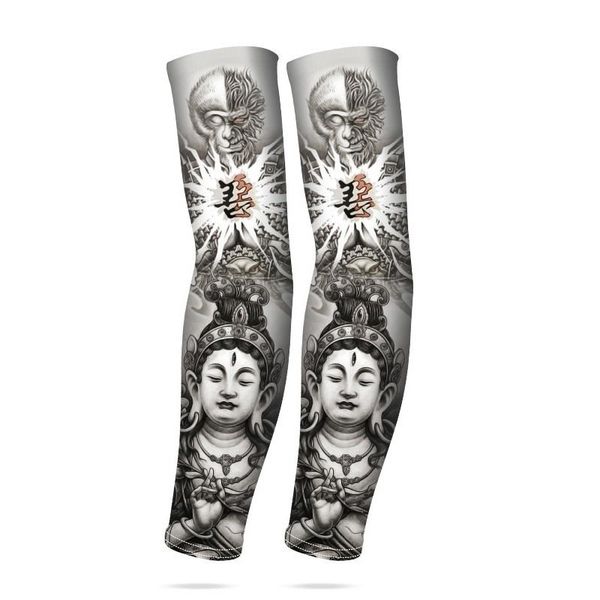

elbow & knee pads chinese tattoo sleeves men armguard outdoor biker gloves driving sunscreen fishing longsleeve ice silk summer women arm, Black;gray