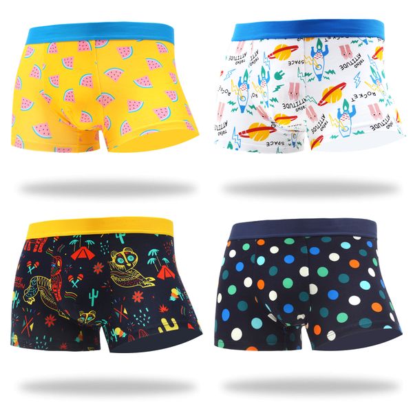 

sanzetti 2021 new 4 pcs underwear cotton boxer men underpants breathable male short pants skull dots watermelon, Black;white