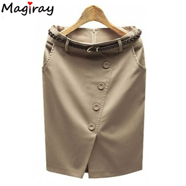 

new s ~ 3xl plus size buttons slit hem high waist formal womens skirts 2021 ladies office wear jupe femme saia mini micro skirt c237 sq3q, Black