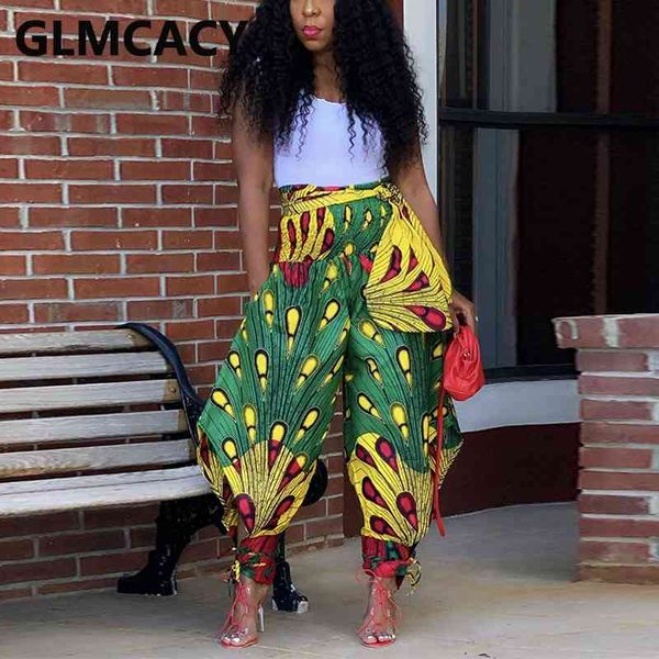 

women high waist peacock printed streetwear pants 210702, Black;white
