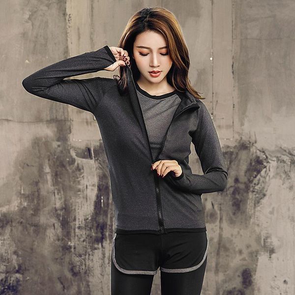 

yoga outfit crop sportswear women's spring autumn gym running hoodie suit breathable long sleeve jacket run mujer camisetas
