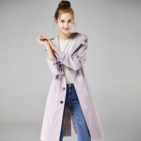 

women's trench coats over the knee korean version of loose hooded long windbreaker jacket annakro, Tan;black