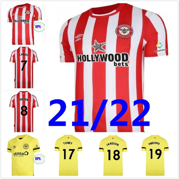 

21 22 brentford fc home soccer jerseys toney 2021 2022 jansson mbeumo canos jensen football shirt dasilva forss janelt roerslev bidstrup, Black;yellow