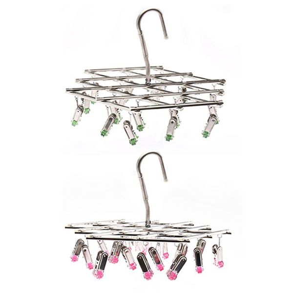 

hangers & racks windproof foldable quickly remove stainless steel laundry clothes drying rack drip hanger with 18 clips for underwear sock g