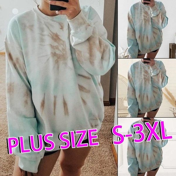 

women's hoodies & sweatshirts s-3xl plus size sweatshirt women tie dye printed 90s retro pullover o neck 2021 autumn streetwear hip hop, Black
