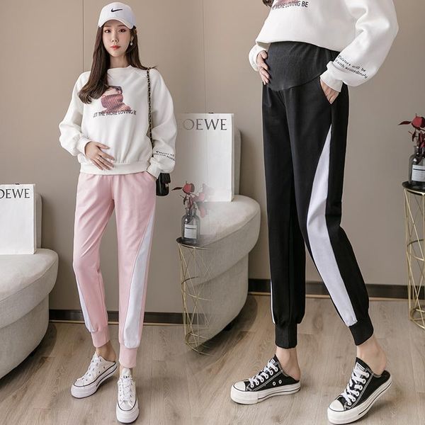 

maternity pants spring autumn casual pants loose comfy belly support elastic waist maternity trousers, White