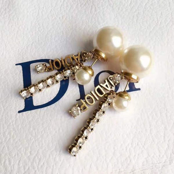 

letter row diamond pendant size pearl earrings temperament fashion, Silver
