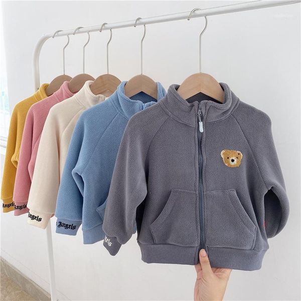 

kids winter jackets 2021 arrival thicken velvet warm children coats casual cartoon bear zipper jacket for boys girls 3-7 y1, Blue;gray