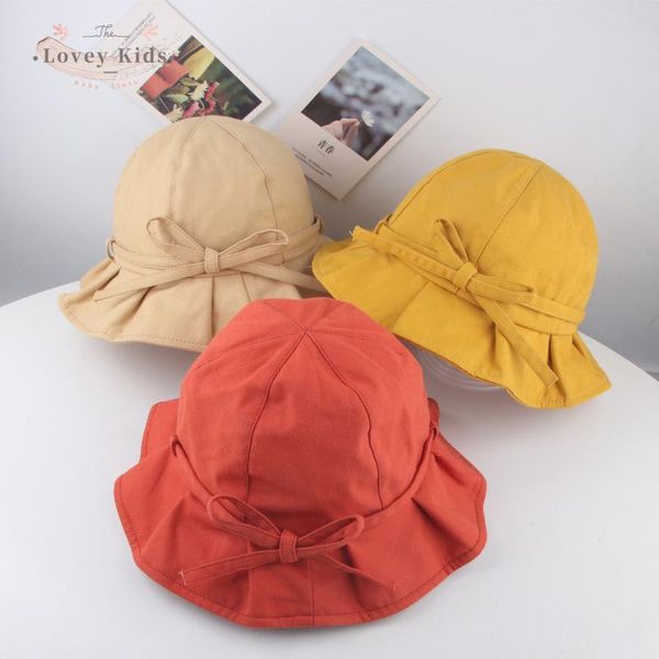 

caps & hats children's sun solid 2021 spring summer baby girls breathable cap bow wide brim princess accessories born korean, Yellow