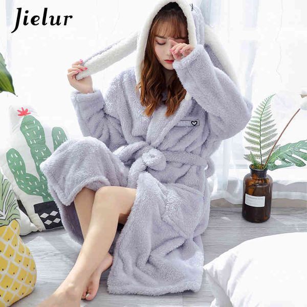 

jielur coral velvet bathrobe women cartoon cute warm hooded rabbit flannel kimono bath robe dressing gowns sleepwear, Black;red