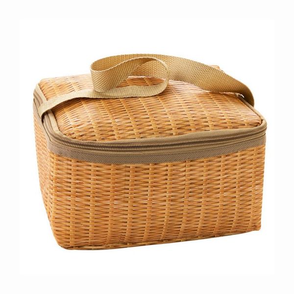 

dinnerware sets home storage outdoor school picnic portable hiking travel imitation rattan print office lunch bag
