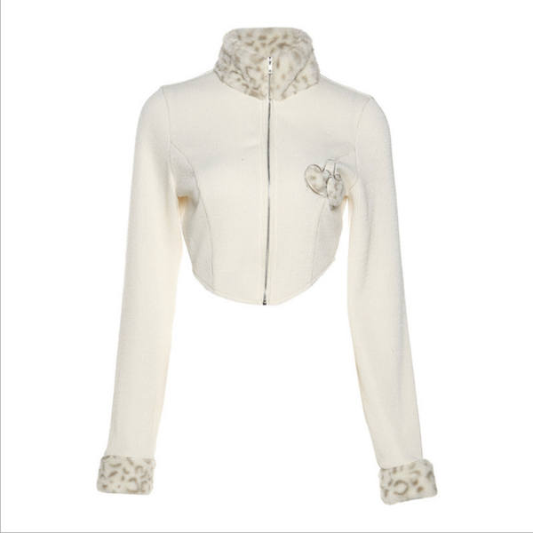 

women's jackets autumn style fashion embroidered fur collar cardigan cropped slim jacket, Black;brown