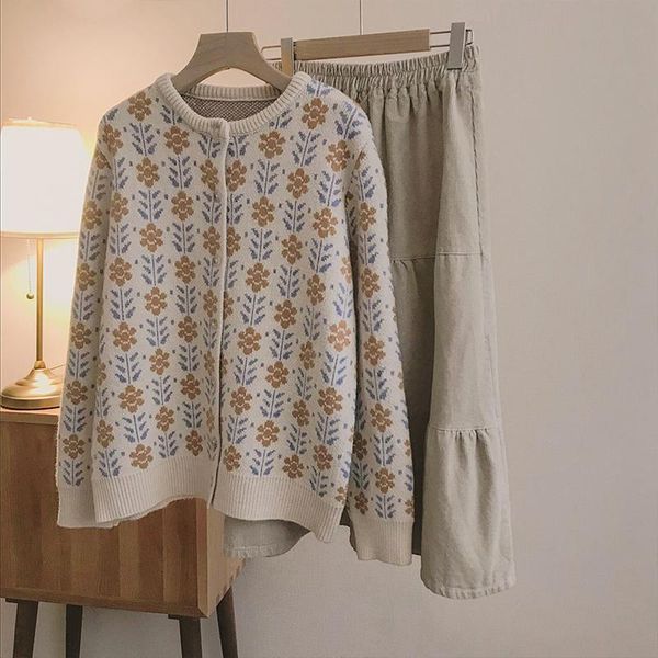 

women's knits & tees wsyore jacquard retro sweater cardigan jacket women spring and autumn thick loose knitted student wild knit ns305, White