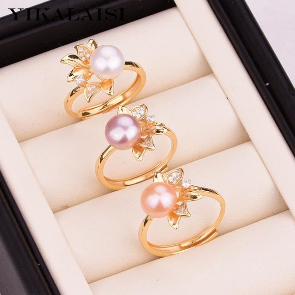 

cluster rings yikalaisi 925 sterling silver jewelry oblate pearl 2021 fine natural 8-9mm for women wholesale, Golden;silver
