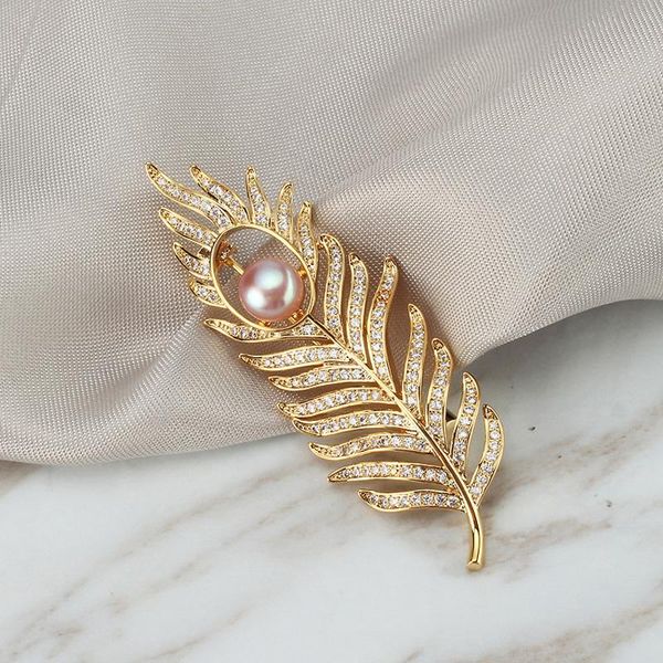 

pins, brooches luxury crystal gold leaf styple women natural pearl brooch pins jewelry for wedding scarf rhinestone accessories, Gray