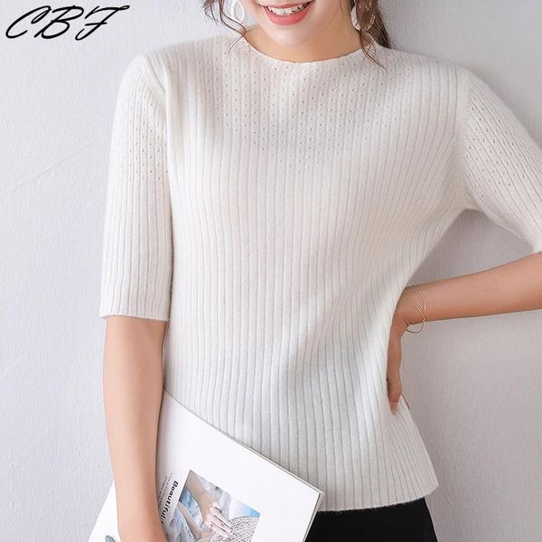 

women's sweaters cbf s women knitted 100% wool sweater round collar short sleeve high-quality hollowing out slimming style pullovers, White;black