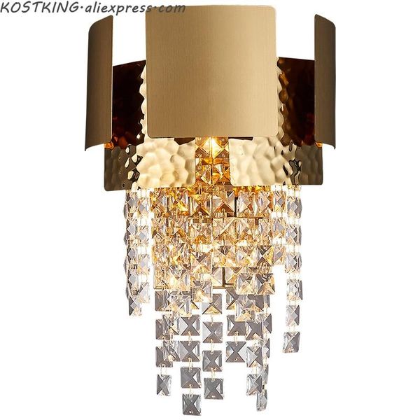 

modern crystal wall lamp for bedroom bedside gold led sconces light fixtures living room decor tv wall lighting