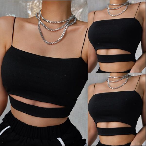 

fashion women casual sleeveless spaghetti strap solid crop shirt strapless bustier camisole summer black vest, White