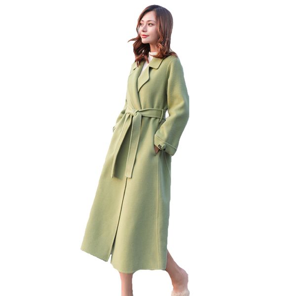 

2021 winter wool blends women's korean long elegant belted jackets solid color loose plus size coats female 7u32, Black