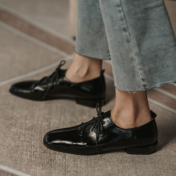 

retro cross tied women shoes 2021 spring new chunky heels pumps felame genuine leather working office lady shoes woman, Black