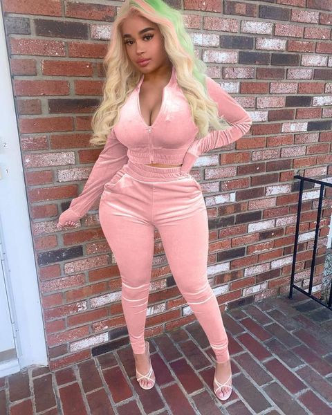 

echoine pink red color christmas year velvet crop zipper short jacket pants legging two piece set party club tracksuit women's, Gray