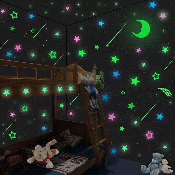 

wall stickers 500pcs 3cm glow in the dark stars luminous and moon decor for home living room 3d fluorescent decal