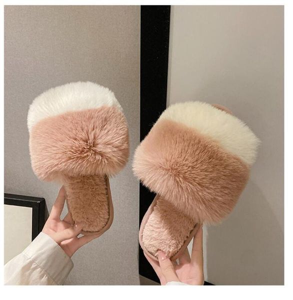 

slippers women home cotton winter warm furry flip flops exquisite and cute pink fur slides girl saucy indoor platform, Black