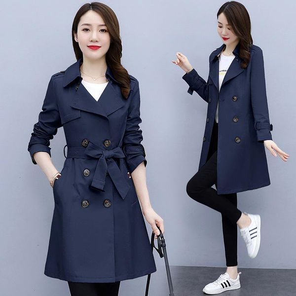 

women's trench coats great british style double breasted coat for women in autumn 2021 slim look versatile, Tan;black