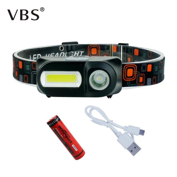 

usb rechargeable headlight 6 modes mini xpe+cob headlamp 18650 battery forehead for camping hunting headlights