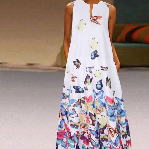 

h30 women plus size maxi dress butterfly daily sleeveless vintage boho dress white v neck long party dresses for women, Black;gray