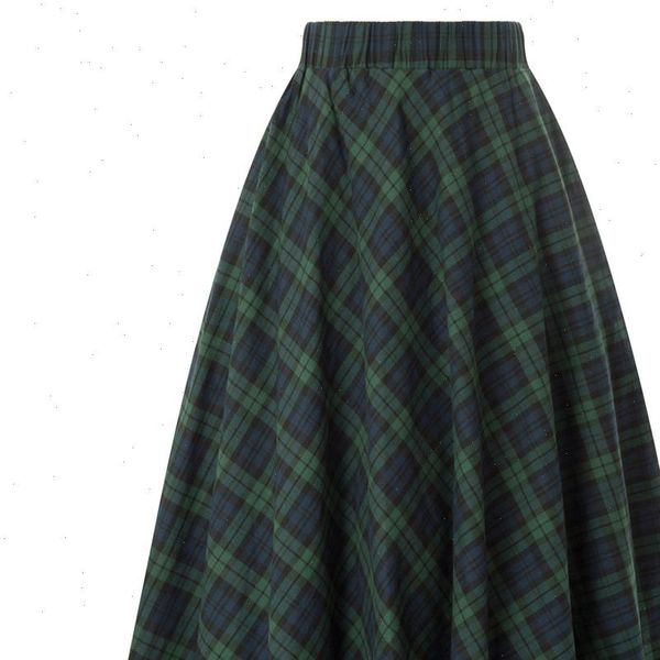 

kk womens cotton vintage fashion grid pattern plaid cotton a line skirt plus size high waist plaid women skirt jupe femme, Black