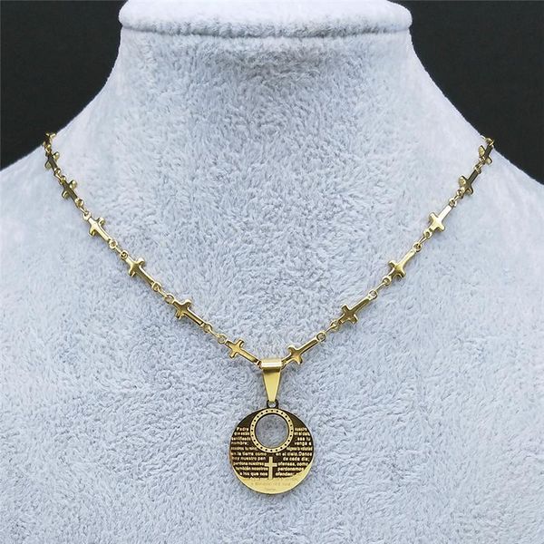 

pendant necklaces stainless steel cross christian bible chain necklace women gold color small jewelry chaÃ®ne acier inoxydable n4295s02, Silver