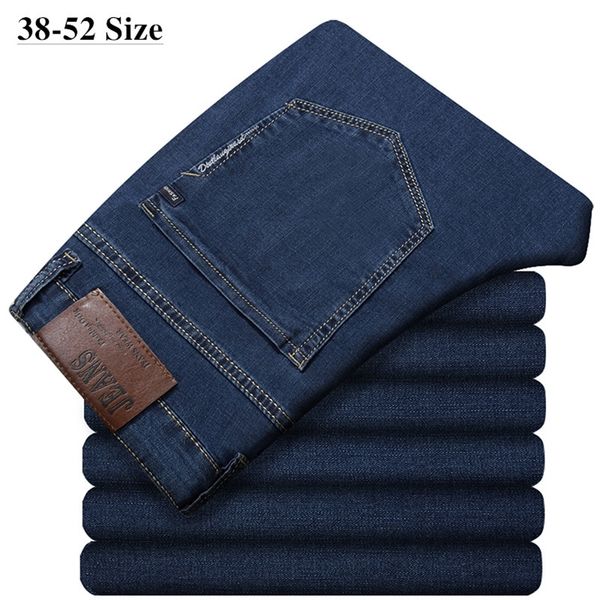 

plus size 44 46 48 50 52 mens blue jeans classic loose elastic trousers business casual denim pants brand mens clothes 210317