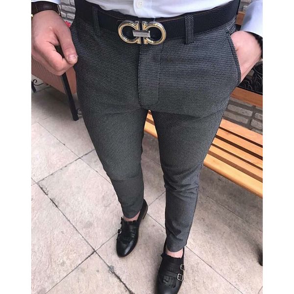 

2021 male fashion casual affairs tight social pants long leisure suit formal autumn office streetwear clothing k52r, Black