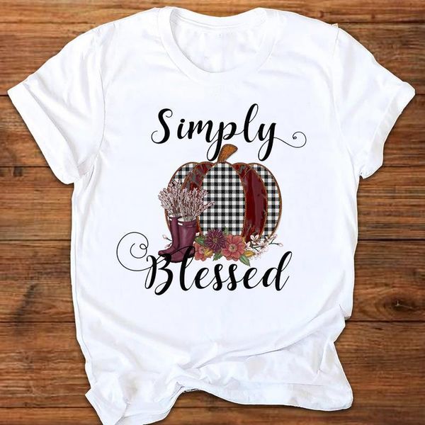 

women graphic plaid floral pumpkin thanksgiving autumn halloween print clothes lady tees female t shirt womens t-shirt, White