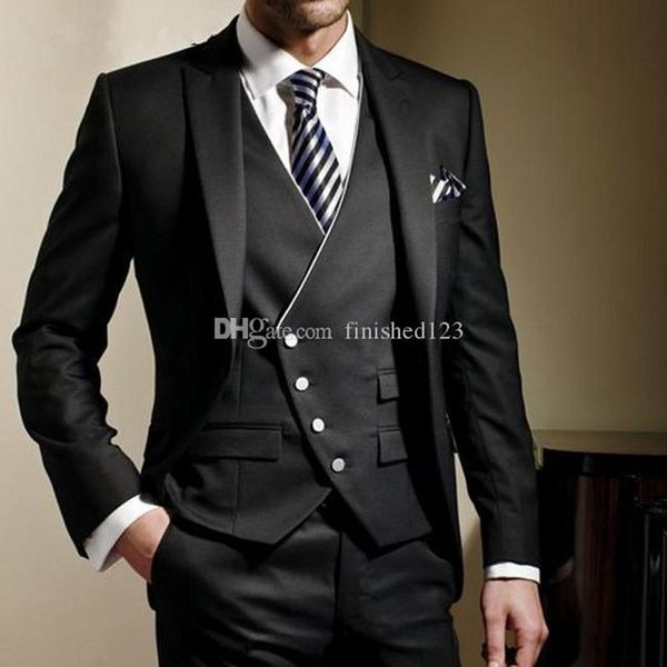 

handsome men business suits prom blazer coat waistcoat trousers 3 set groom tuxedos customize (jacket+pants+vest+tie) no:2160, Black;gray