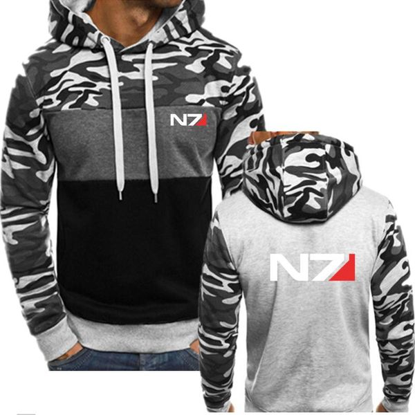 

men's hoodies & sweatshirts men hooded wild mass effect n7 logo print custom made spliced man hedging hoodie cotton male sports, Black