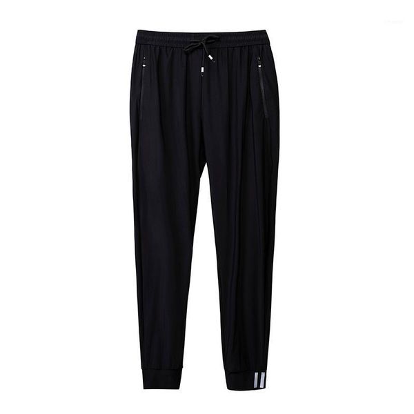 

men's pants big size basketball youth boy summer sports casual men loose ice silk quick dry thin korean trend running 9-point trouser, Black