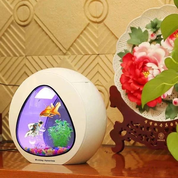 

aquariums weiting aquarium small fish tank mini deskcreative gold led lighting comes with filter household tan