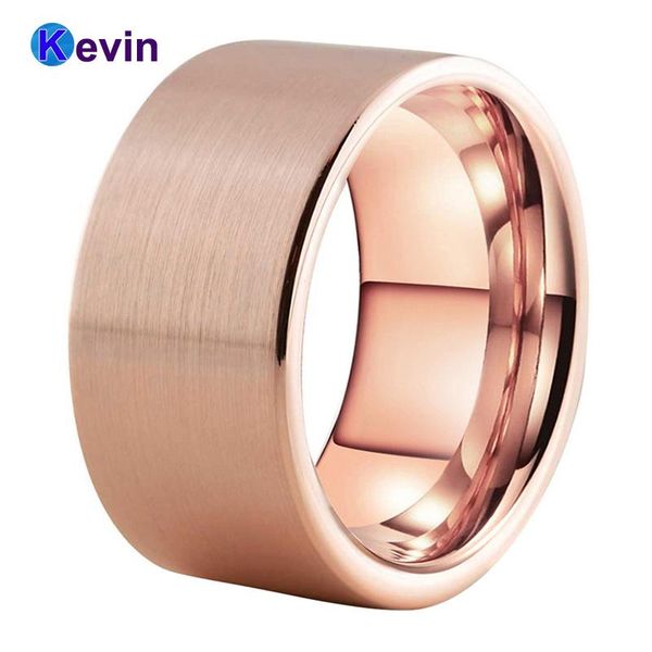 

wedding rings mens tungsten band 12mm men ring rose gold with flat and satin finish, Slivery;golden