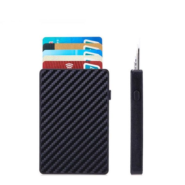

bycobecy 2020 fashion carbon fiber rfid business credit card holder button pop-up slim id card case qylpif