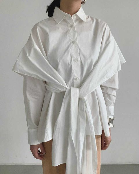 

women's blouses & shirts [ewq] fashionable clothes for autumn and winter, turtleneck turned down, sleeves full with tassels, single shi, White