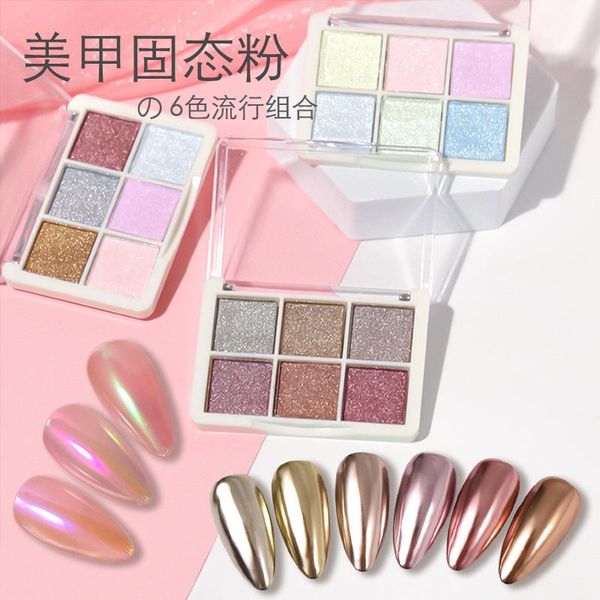 

nail glitter 6colors powder shimmer shining mermaid mirror pigment fluorescent transparent light born pretty delicate chameleon nai, Silver;gold