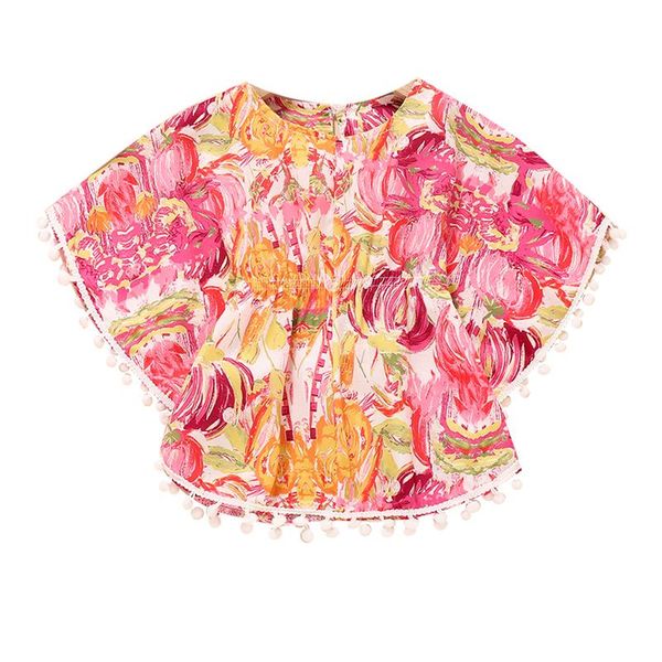 

girl's dresses fashion kids sun-proof clothing beach floral print round neck batwing sleeve smock pullover girls 6 months-3 years, Red;yellow