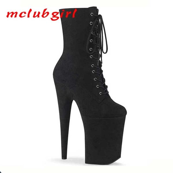 

mclubgirl 20cm suede hate day high boots 17cm round toe pole dance heels nightclub model catwalk platform shoes lyp 211104, Black