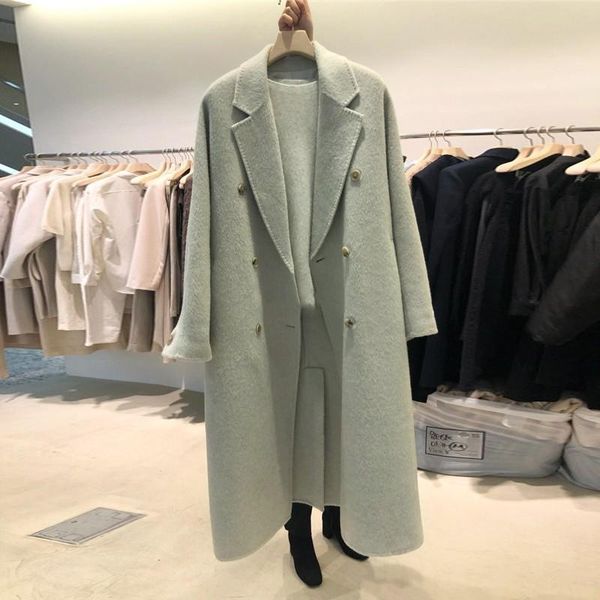 

women's wool & blends south korea dongdamen 2021 autumn and winter solid color medium long foreign style woolen coat sleeved, Black