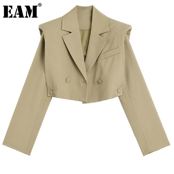 

women's suits & blazers [eam] women khaki button short casual blazer lapel long sleeve loose fit jacket fashion tide spring autumn 2021, White;black
