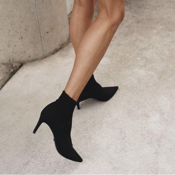 

boots high-heeled socks black elastic ultra-fire pointed slim