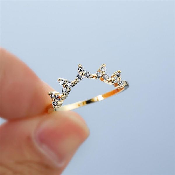 

wedding rings luxury female white crystal stone ring simple gold color thin vintage bridal queen crown engagement for women, Slivery;golden